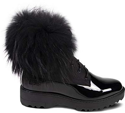 Cloud Nine Sheepskin Women's Brooke Boot With Raccoon, Sheepskin Lined Winter Boot, Suede Upper, Cozy Warm Slip-On Style, Black - 9