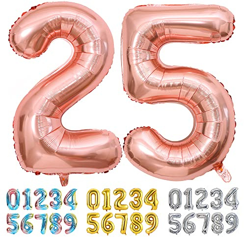 Ponmoo Foil Balloon Number 25/52 Rosegold, Giant Numbers 0 1 2 3 4 5 6 7 8 9 10-19 20-29 30-39 40-49 50-60-70-80-90-100, Large Balloons for Wedding Anniversary Birthday Party Decoration