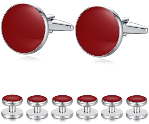 HONEY BEAR Onyx Cufflinks and Studs 8pcs Set for Men Shirts Tuxedo | Wedding Business, Tarnish-Resistant, Steel-Plated Copper Base, Gift Box, for Groomsmen, Father, Husband, Anniversary, Formal