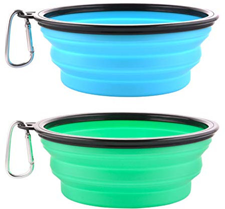MOACC Cuenco Perro, Comedero para Mascotas Bebedero Portátil Plegable de Viaje Plato Silicona para Perros Gatos, Juego de 2