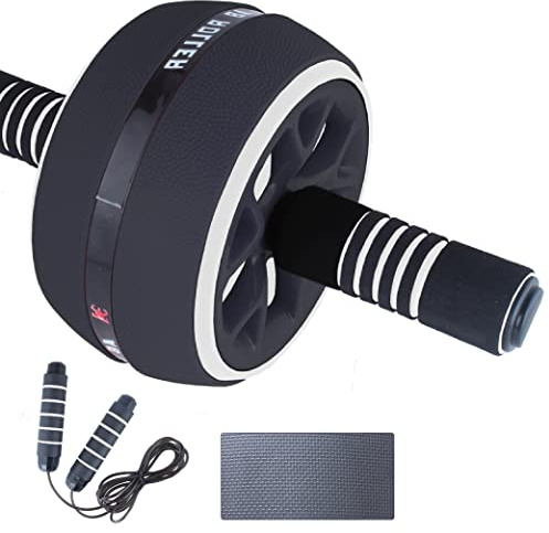 Calma Dragon CDR2e1 Rueda Abdominal, Rodillo Abdominales AB Wheel, Rodillo, Set de Ejercicio en Casa 2 en 1, Cuerda de Saltar, Gimnasio Fitness en el Hogar, Juego de Ejercicio (Negro)