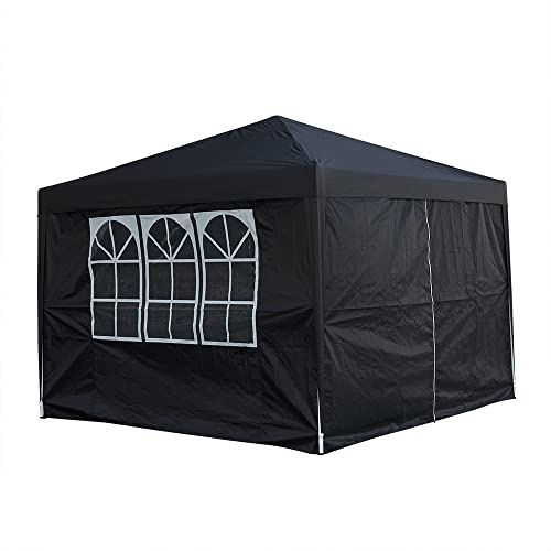 Pop Up Canopy 2.5x2.5m Gazebo Marquee Garden Awning Party Tent Canopy 4 polyester sidewalls (Black)