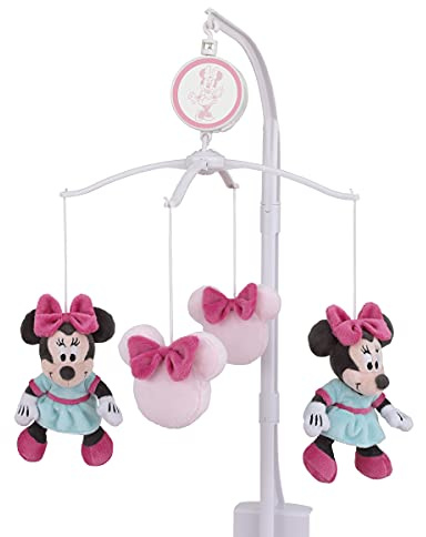 Disney Minnie Mouse Be Happy Pink & Aqua Plush Musical Mobile, Pink, Aqua, Raspberry