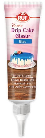RUF Drip Cake Glasur Blau, weiße Schokolade-Glasur in der Tube, zum Glasieren von Tropfen-Kuchen, Naked-Cakes, Cupcakes & Torten, glutenfrei, 1 x 125g
