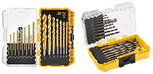 DEWALT Titanium Nitride Coated, 21-Piece,Yellow Titanium Pilot Point Drill Bit Set & DT70729-QZ Metal Drill Bit Set 23-Piece HSS-G Black/Yellow