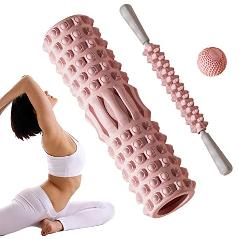 Set di rulli manuali in schiuma per il corpo, 1500 g, con bastone massaggiante, rullo in schiuma per massaggio, rullo in schiuma a griglia per esercizi e stretching muscolare