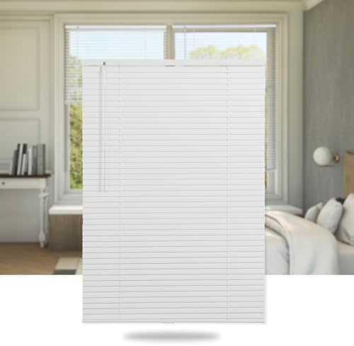 SEEYE Cordless Mini Blinds Aluminum Venetian Blind Horizontal Window Shades, 1 Slat Size - Rooming Darkening Blinds Anti-UV & Waterproof for Bedroom, Office, Easy to Install, 34 W x 64 H, White
