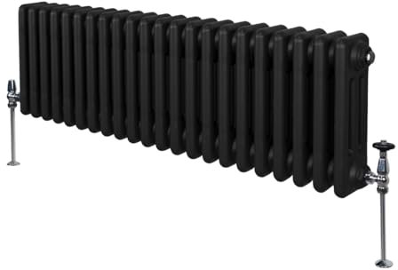 Radiatore Termosifone a 3 Colonne 300mm x 1012mm Moderno Centralizzato Nero in Acciaio Inox Orizzontale a Parete Cucina Soggiorno Bagno Kit di Fissaggio e Spazzola Inclusi