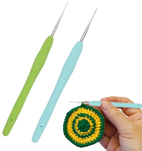 2 agujas de ganchillo de 0,5 mm y 0,6 mm, finas, para punta y punta fina