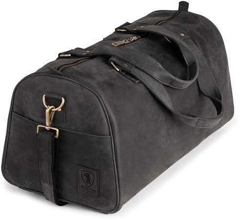 Berliner Bags Vintage Weekender Oslo aus Leder, Reisetasche für Herren und Damen - Dunkelgrau