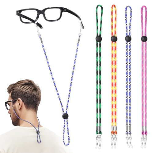 MoKo Glasses Strap 4 Pcs, Adjustable Sunglasses Strap for Men and Women, Flexible Silicon Eyeglasses Strap for Sports, Reusable Glasses Retainer for Fitness, Fishing, Running, Cycling, 4 Colors