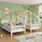 TIZZ Hausbett für 2 Kinder Zwei, mit Rausfallschutz,Einzelbetten unter einem Dach im, Hausbettdesign mit, Nachttisch und Lattenrost, Jugendbett,90x200cm (Weiß+Natur)