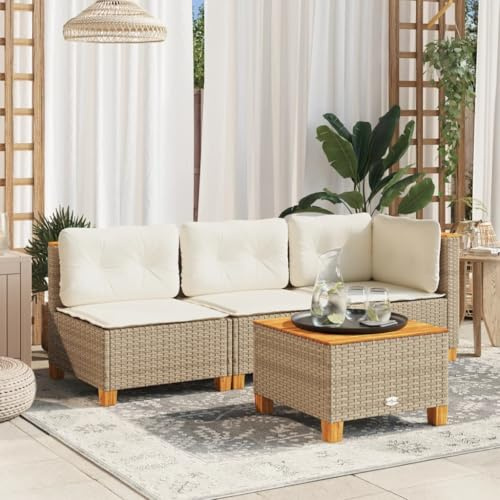 Tidyard Canapé de Jardin sans accoudoirs Coussins Beige résine tressée, Ensemble de Mobilier de Jardin, Canapé de Exterieur Ensemble de Meubles pour Balcon Terrasse