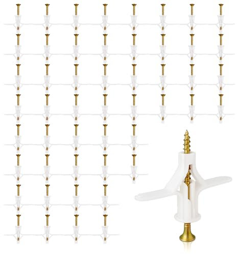 EUYKQNOI 50 Chevilles à Expansion Forme Avion pour Placo, Béton Creux et Briques - 50 Ancres Plastique + 50 Vis - Fixation Murale pour TV, Étagères, Rideaux (Charge Max 50kg)