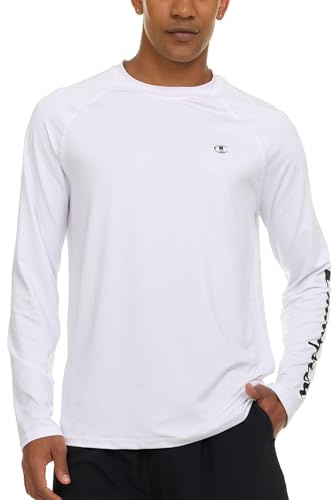 Champion Camiseta de natación de manga larga para hombre, para pesca, senderismo, UPF+ 50 SPF, protección solar UV, secado rápido, Blanco, Medium