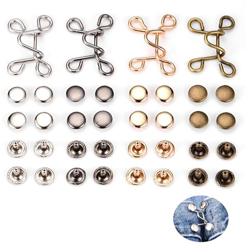 Ryaupy 4 Pares de Hebillas de Cintura Ajustables sin Clavos, Botones extraíbles para Jeans, Pinzas para Pantalones, Hebillas para Jeans, Pantalones y Faldas, Pinzas para tensar la Cintura
