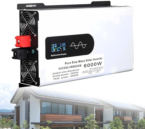 Lissontine 2025 Inverter di Potenza a Onda Sinusoidale Pura da 6000 W Aggiornato, Convertitore di Tensione da 12 V 24 V 48 V 60 V 72 V CC a 230 V CA con Display LCD, per CAsa/Camper/Camion 6000W-48V