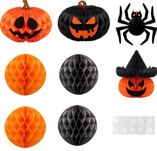 8er Set Wabenpapier Deko, Halloween Girlande Set, Happy Halloween Deko, Party Hängende Dekoration, Decorations Indoor
