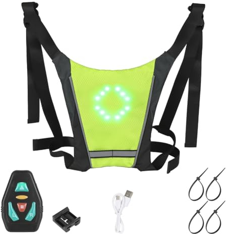Flaroey Chaleco de Señal de LED con Control Remoto Inalámbrico para Bicicleta, Chaleco con Luz de Guía para Bicicleta, Chaleco Reflectante Luminoso de Advertencia de Seguridad