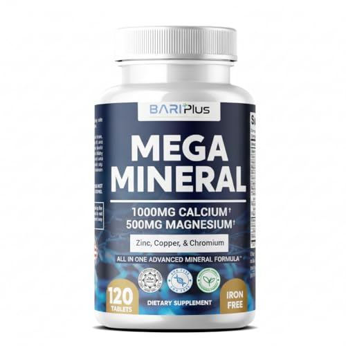 Mega Mineral – Complete Complex with Vitamin D, Calcium, Magnesium, Zinc, Potassium, Boron, Selenium, Chromium & 72 Trace Minerals – Iron-Free – USA Made -Halal (120 Tablets)