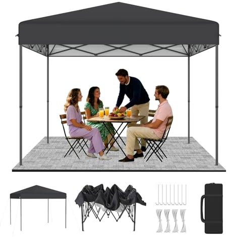 LZQ Premium pop-up paviljong 3 x 3 m med en knapptryckning, hopfällbar paviljong trädgårdspaviljong, festtält, vikbart med 3-vägs höjdjustering 240–260 cm, fälltält med bärväska, antracit