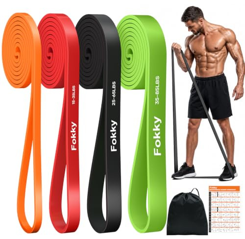 Fokky Bande Elastique Musculation, 4 Niveaux Différents Élastique Musculation, Elastique Sport et Sac de Transport, Idéal pour Yoga Pilates Fitness Crossfit
