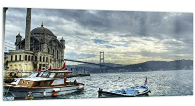 Wandbilder Dekoration Wohnzimmer Architektur asien boot brücke Panorama Bilder auf Glas 120x50cm Glasbild Schlafzimmer Küche Wand Kunstdruck Art Groß Wanddeko Bild im Glas Modern GAB120x50-2102