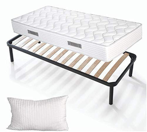 Evergreenweb - Kit Rete e Materasso Singolo 85x195 Alto 20 cm + Cuscino Memory Foam Gratis, Set Letto Materasso Effetto MASSAGGIANTE e Rete Singola a Doghe in Legno Naturale Ortopedica Offerta