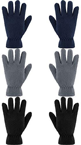 SATINIOR 3 Paar Kinder Fleece Handschuhe Winter Weiche warme Handschuhe für Jungen Outdoor Aktivitäten (Schwarz, Grau, Marine, 5-8 Jahre)
