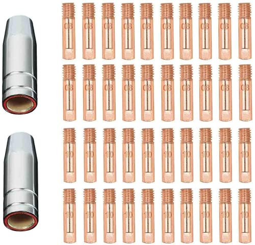 Kit de 42 pièces Reboot MB15/15AK - Consommables pour Torche de Soudage MIG/MAG - Porte-Buse, Buses de Gaz, Buses de Contact 0,8/1,0 mm - Pointes de Contact pour Machine à Souder MIG