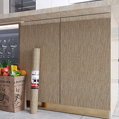 Decotalk Grasscloth Peel and Stick Wallpaper Grass Cloth Fabric Wallpaper for Cabinets Brown Fabric Contact Paper for Cabinets Waterproof Khaki Contact Paper Grasscloth Removable Modern 12x120