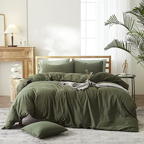 Lanqinglv Bettwäsche 155x220 cm Baumwolle Olivgrün Grün,ÖKO-TEX Bettwäsche-Set,Bettbezug 155x220 cm mit Reißverschluss und 1 Kissenbezug 80x80cm