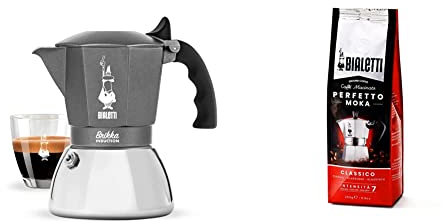 Bialetti Caffettiera Brikka Induction, 4 Tazze, 160 ml, Espresso Cremoso come al Bar, Adatta a Tutti i piani cottura & Perfetto Moka Caffè Macinato