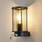 BRIMMEL Outdoor Wall Lights with Motion Sensor Waterproof Anti-Rust Wall Lamp Aluminium Black Garden Wall Sconce Mains Powered E27 Base Glass Outside Lantern for Patio Garage Porch, Bulb not Included