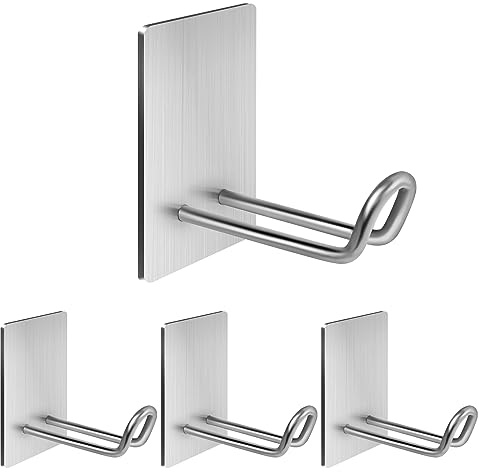 Quavzotu Self Adhesive Hooks Heavy Duty, Large Stainless Steel Towel Hooks, No Drill Sticky Hooks, Long Stick on Shower Wall Hooks for Hanging Hat Coat Key Headphone (Sliver(4Pcs))