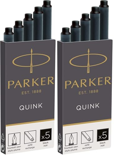Parker cartouches d'encre pour stylo plume | longue | encre noire QUINK | Lot de 10