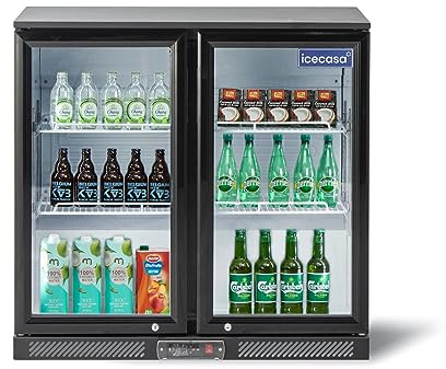 ICECASA 36 W Beverage Refrigerators 2 Glass Door Back Bar Refrigerator Commericial Undercounter cooler Wine Merchandiser 7.8 Cu.ft for Soda Beer