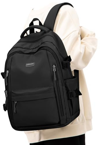 Schulrucksack Mädchen Schulranzen Teenager Jungen Wasserdicht Laptop Rucksack Schule 14 Zoll Lässig Daypack Backpack für Damen Herren Schwarz