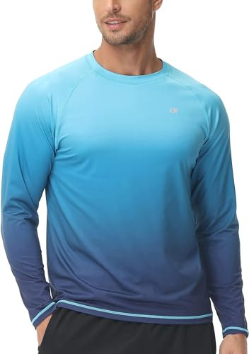 YuKaiChen Herren Rashguard Schwimmshirt für Männer Rash Guard Shirt Langärmeliges Schnell Trocknendes Badeshirt für Wassersport Farbverlauf Blau Größe 5XL