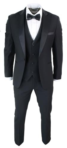 Costume Homme 3 Pièces Satin Noir Élégance Classique Coupe Ajustée Parfait pour Un Smoking Chic - Noir 48