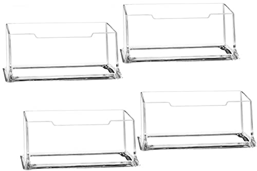 Semazz Clear Business Card Holder,4 Pack Acrylic Card Display Stand Name Card Holder Landscape Freestanding Card Stands for Desk Office Collection Organizer 103*43MM