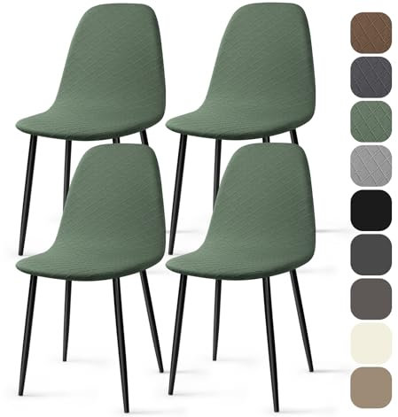 BalladHome Fundas para Sillas 4 Piezas Fundas Sillas Elásticas Jacquard Fundas de Sillas de Comedor Ajustables Lavables Cubiertas de Sillas sin Brazos para Comedor Hogar Hotel (Verde, 4 Piezas)-KL