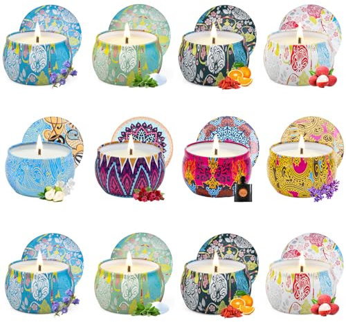 12 Stück Duftkerzen Geschenk Set Für Frauen,70g Lavendel Aromatherapie Kerzen mit Kerzen Für Zuhause, kerzen Groß Geburtstags, Kerzen Set Kerze Geschenke für Garten Weihnachtsgeschenke Neujahr