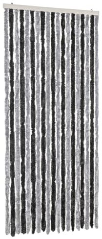 vidaXL Cortina mosquitera para puerta, color gris y negro, 56 x 200 cm, barrera contra insectos de felpilla, fácil de limpiar, multifuncional, funcionamiento silencioso