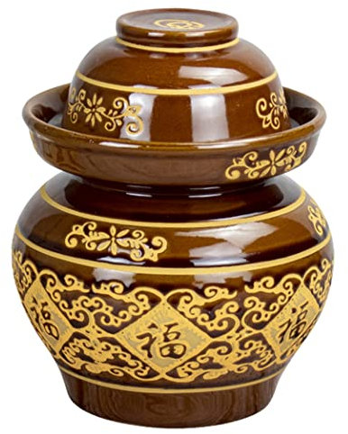 Barattoli tradizionali per la fermentazione, Tradizionale cinese porcellana addensata ceramica fermentazione pentola sottaceto, vaso fermentazione con acqua sigillo coperchio gorgogliatore gres(0.7KG)