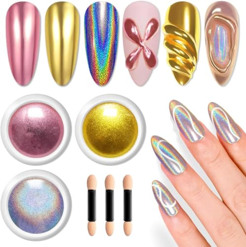 Poudre Chrome Ongle Or Rose - LEDSUUEI Poudre Ongle Métal Argenté Holo, Poudre Effet Miroir Super Magique pour Ongles Poudre Pailletée, Poudre Pigment Ongles Nail Art 3g: Facile Faire Déco DIY Salon