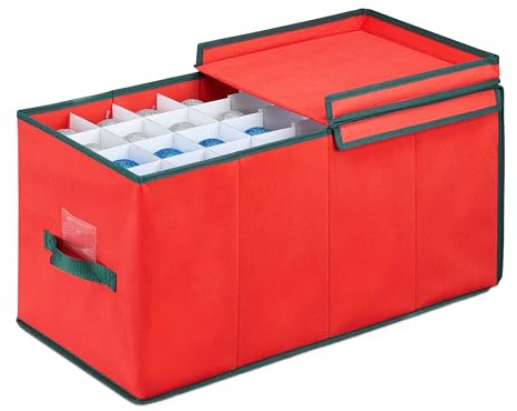 Relaxdays Scatola per Palline di Natale, Borsa Porta Palle e Addobbi Natalizi a 128 Scomparti, 30x30x60 cm, Rosso Verde
