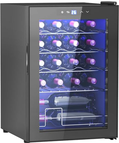 HOMCOM Weinkühlschrank, 53 L Getränkekühlschrank für 20 Flaschen, Weinklimaschrank, Flaschenkühlschrank mit Innenbeleuchtung, Touch, 5-18°C, Schwarz