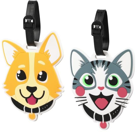 Etiquetas para Equipaje de PVC,2 Piezas Etiquetas Maletas Viaje Verano,Identificador Maletas Viaje Bolso ID Tag,Mochilas Etiqueta Maleta con Nombre Dirección para Equipaje Facturado,Perro Gato