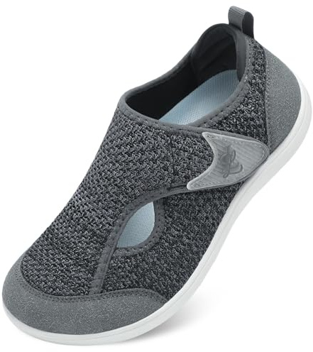 JOINFREE Women’s Wide Fit Barefoot Walking Shoes – Zero Drop Comfort Trainers with Adjustable Strap, Breathable Non-Slip Casual Shoes for Swollen or Sensitive Feet Dark Grey 8 UK